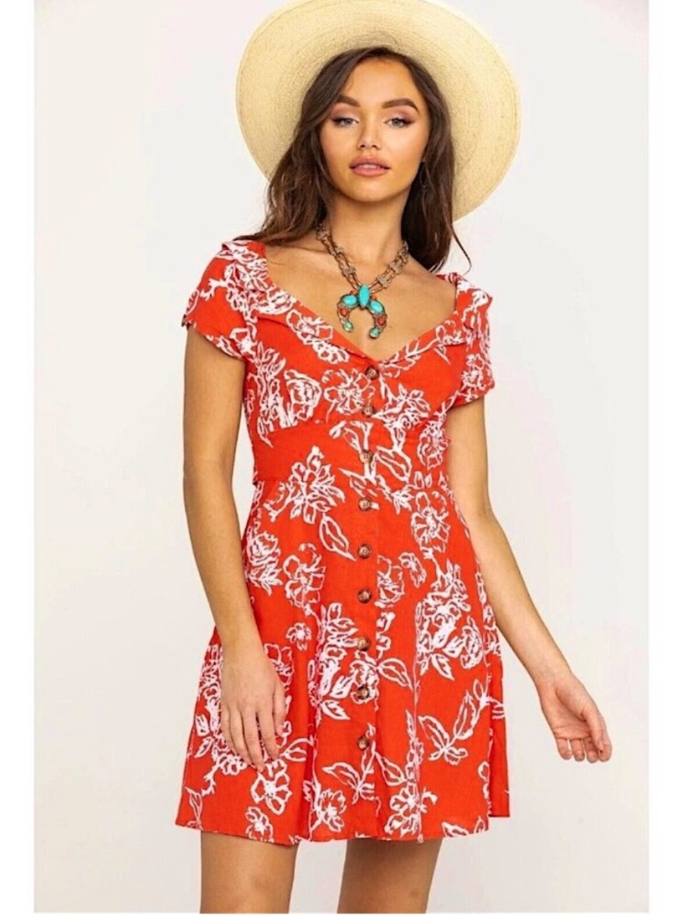 Free People A Thing Called Love Boho Linen Blend Mini Dress Cherry Red Tie Back